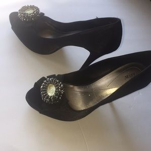 Black embellished heels